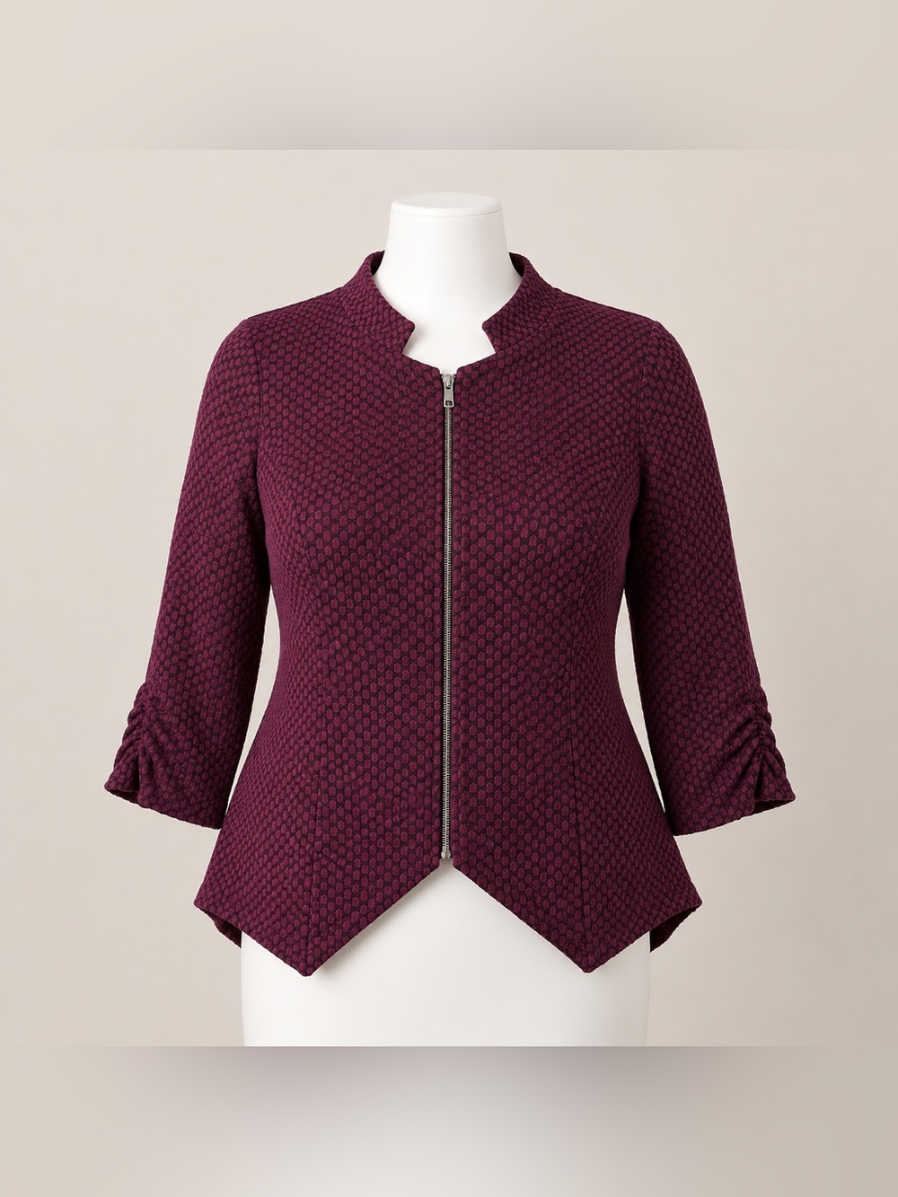 Torrid Size 3 Textured Zip Front Jacket Blazer Burgundy Plum Plus